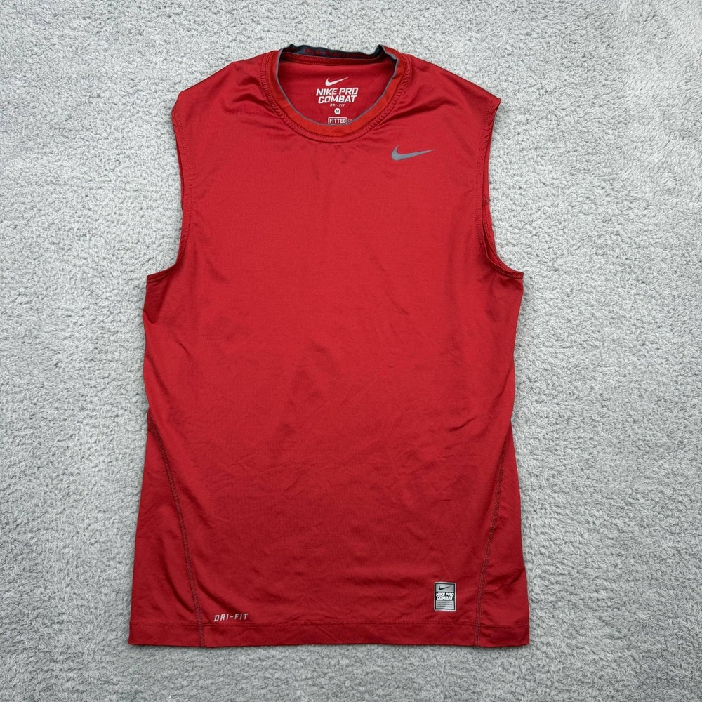 Nike Sleeveless Shirt Mens M Red Pro Combat Dri-Fit Compression Fitted Workout